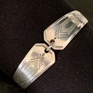 Vintage Sterling Flatware Repurposed Etched Hinged Cuff Bracelet